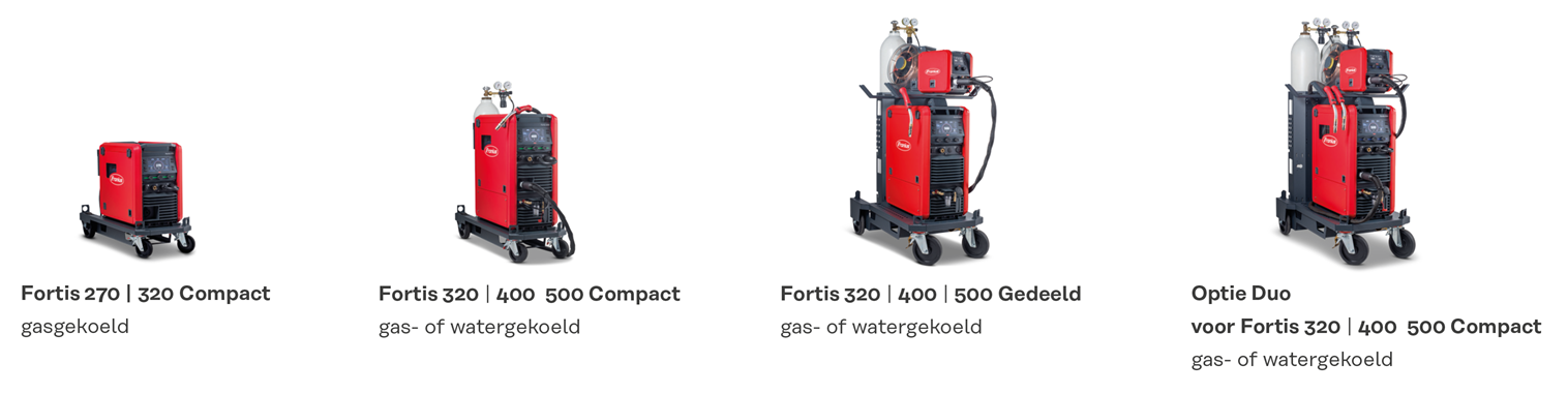 Fortis modellen: 270/320 Compact, 320/400/500 Compact, 320/400/500 Gedeeld en optie Duo
